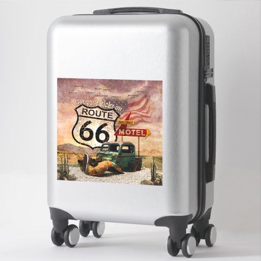 Sticker Trouvez vos coups de pied sur la route 66 (Sur valise)