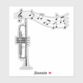 Sticker Trumpet musicien avec notes musicales (Feuille)