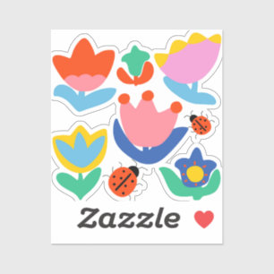 Sticker tulipes colorées avec coccinelles