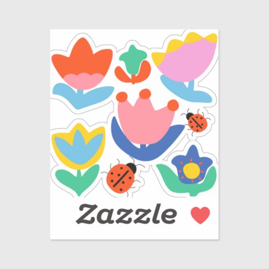 Sticker tulipes colorées avec coccinelles (Feuille)