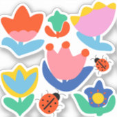 Sticker tulipes colorées avec coccinelles (Recto)