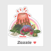 Sticker Turc de dinosaure rouge mignon fleur arc-en-ciel (Feuille)