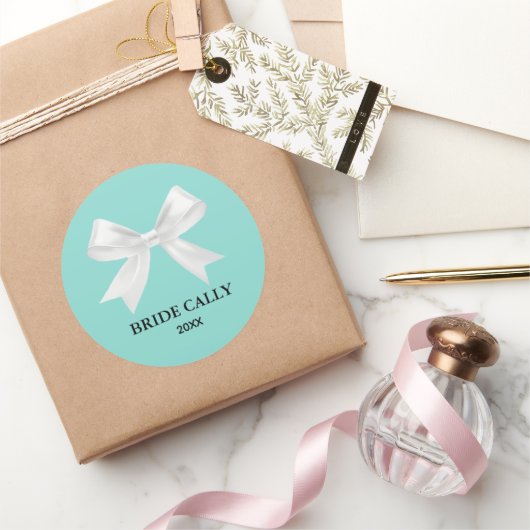 Sticker Turquoise Bleu Tiara Party Classic rond (Cadeaux)