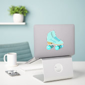 Sticker Turquoise Blue Retro Quad Roller Patinage Personna (Ordinateur portable sur le bureau)
