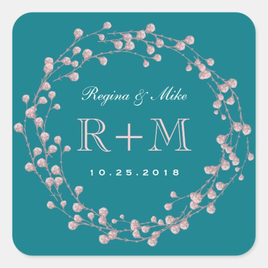 Sticker turquoise Blue Rose Floral Wreath Wedding  (Devant)