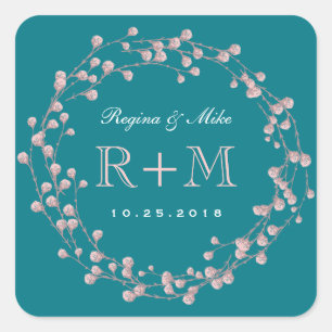 Sticker turquoise Blue Rose Floral Wreath Wedding