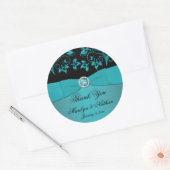 Sticker turquoise et Black Floral 3" en Merci rond (Enveloppe)