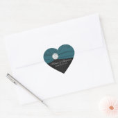 Sticker turquoise et noir en forme de coeur damass (Enveloppe)