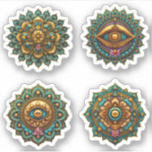 Sticker Turquoise Gold Lotus Mandala - Fantasy Graphic 4pc (Devant)