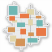 Sticker Turquoise Orange Carré du milieu du siècle moderne (Devant)