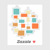 Sticker Turquoise Orange Carré du milieu du siècle moderne (Feuille)