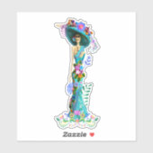 Sticker Turquoise & Pink Day of the Dead Elegant Catrina (Feuille)