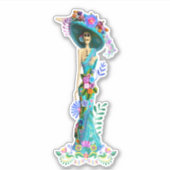 Sticker Turquoise & Pink Day of the Dead Elegant Catrina (Devant)