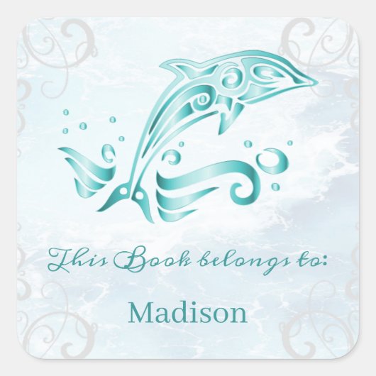 Sticker turquoise pour livre de dauphins (Devant)