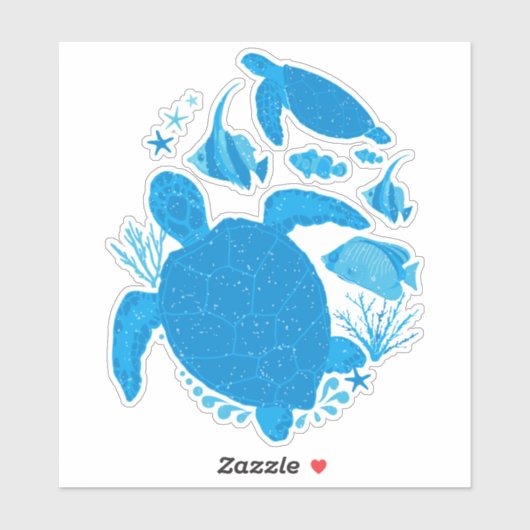 Sticker Turtle Ocean Reef Cool Bleu (Feuille)