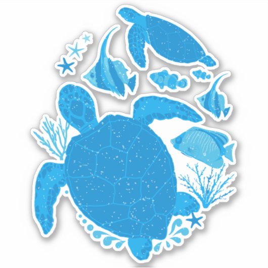Sticker Turtle Ocean Reef Cool Bleu (Devant)
