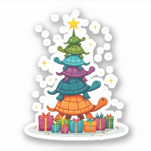 Sticker Turtle Tree Christmas Tree Adorable Turtle Christm (Devant)