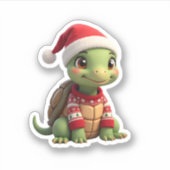 Sticker Turtle Ugly Sweater Santa Hat Christmas T-Shirt (2 (Devant)