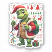 Sticker Turtle Xmas Lights Ugly Santa Turtle Christmas Tan (Devant)