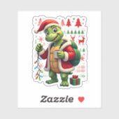 Sticker Turtle Xmas Lumières Père Noël laid Tortue Noël Ta (Feuille)