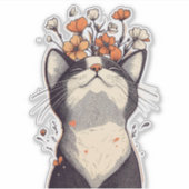 Sticker Tuxedo chat et fleurs adorables (Devant)