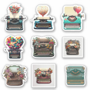 Sticker TYPEWRITER vintage AVEC FLEURS POUR SCRAPBOOING
