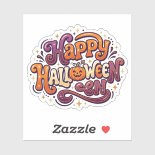 Sticker Typographie Joyeuse Halloween Mignonne Citrouille