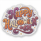 Sticker Typographie Joyeuse Halloween Mignonne Citrouille (Devant)