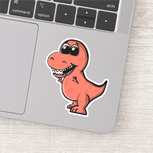 Sticker Tyrannosaurus Rex Cute Illustré Dinosaure Rouge