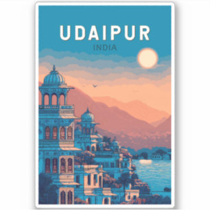 Sticker Udaipur Inde Illustration Voyage Art Vintage