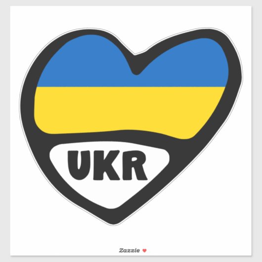 Sticker Ukraine Code Pays Coeur Drapeau, UKR (Feuille)