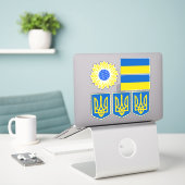 Sticker Ukraine Drapeau Trident Tournesol Soutien ukrainie (Ordinateur portable sur le bureau)