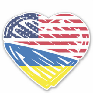 Sticker Ukraine USA American Flag Heart Solidarity