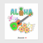 Sticker Ukulélé de musique d'île Aloha (Feuille)