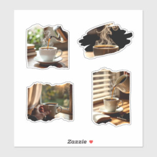 Sticker Ultra-realistic photo collage of black coffee pour