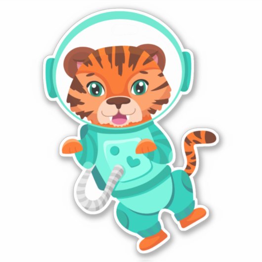 Sticker Un astronaute de l'espace tigre vole dans l'espace (Devant)