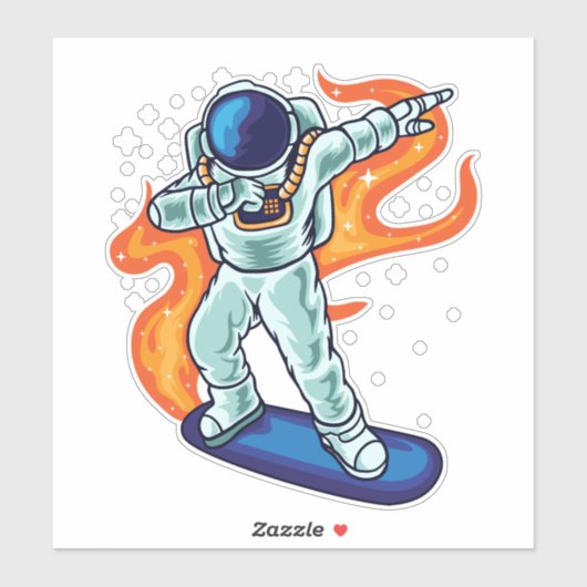 Sticker Un astronaute de planche à roulettes flottant (Feuille)