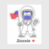 Sticker Un astronaute parasaurolophus tient le drapeau amé (Feuille)