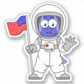Sticker Un astronaute parasaurolophus tient le drapeau amé (Devant)