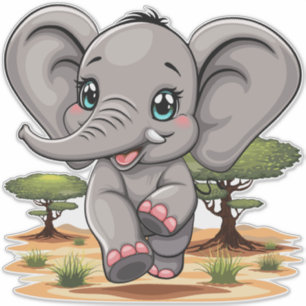 Sticker Un bébé éléphant qui sonne heureux dans la savane 