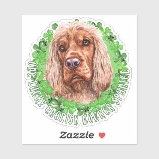 Sticker Un chanceux Cocker Anglais Spaniel St Patrick Chig (Feuille)
