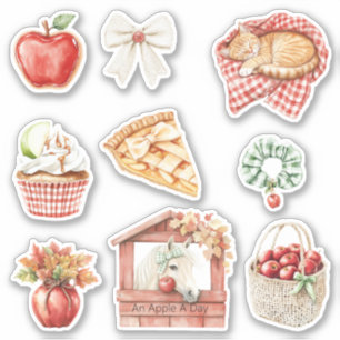 Sticker Un chat à cheval blanc une pomme par jour