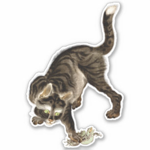 Sticker Un chat japonais attrape une grenouille