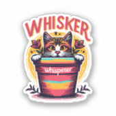Sticker Un chat qui regarde de derrière un pot de fleurs (Recto)