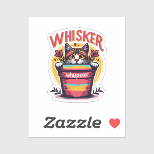 Sticker Un chat qui regarde derrière un pot à fleurs (Feuille)