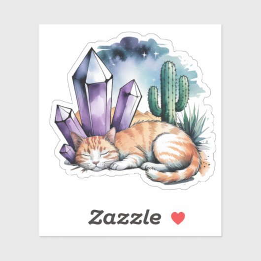 Sticker Un chaton avec des cristaux dans le désert (Feuille)