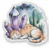 Sticker Un chaton avec des cristaux dans le désert (Devant)