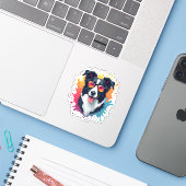 Sticker Un chien mignon Bordure Collie [RB#10009] (Ordinateur portable avec iPhone)