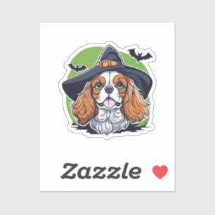 Sticker Un chien portant un chapeau de sorcière avec des c