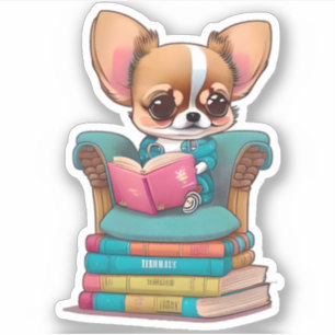 Sticker Un chihuahua lisant un livre
